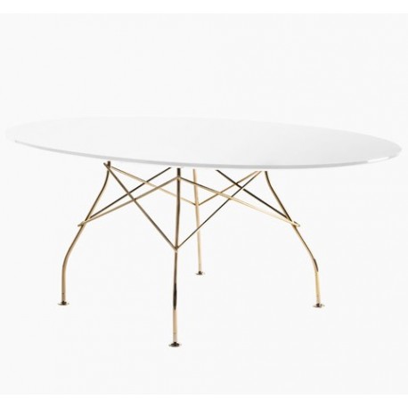 TAble Glossy / plateau ovale en verre / structure doré