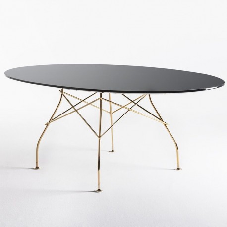 TAble Glossy / plateau ovale en verre / structure doré