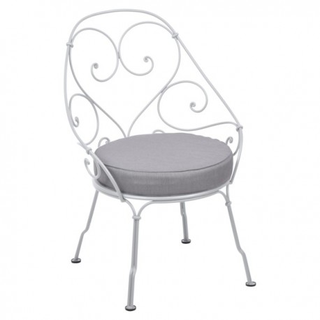 Fauteuil Cabriolet 1900 - blanc coton coussin gris