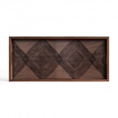 Walnut Linear Squares glass tray - rectangular - M