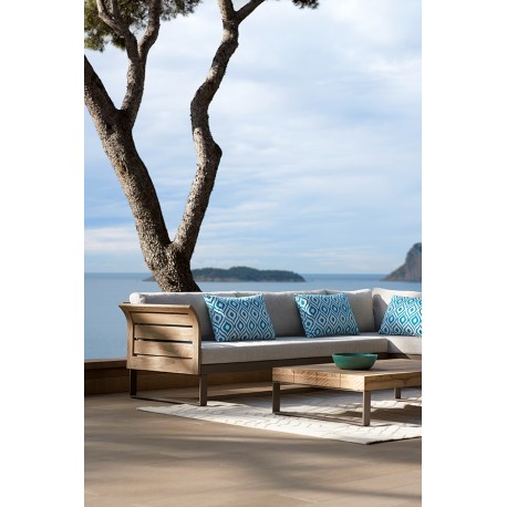 CANAPE 2 PLACES KOMFY TEAK AVEC COUSSINS ASSISE ET DOSSIER