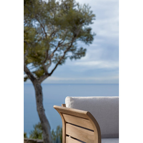 CANAPE 2 PLACES KOMFY TEAK AVEC COUSSINS ASSISE ET DOSSIER