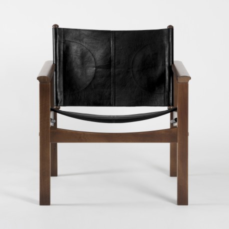 PEGLEV - Fauteuil en cuir et bois massif