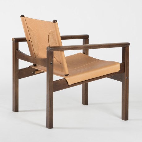 PEGLEV - Fauteuil en cuir et bois massif