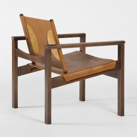 PEGLEV - Fauteuil en cuir et bois massif