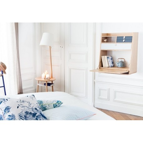 Secrétaire mural GASTON 60cm en chêne - Grand tiroirs gris clair